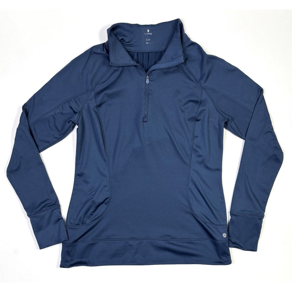 Apana Jacket Women's Large 1/4 Zip Blue Thumb Holes Workout Yoga Activewear